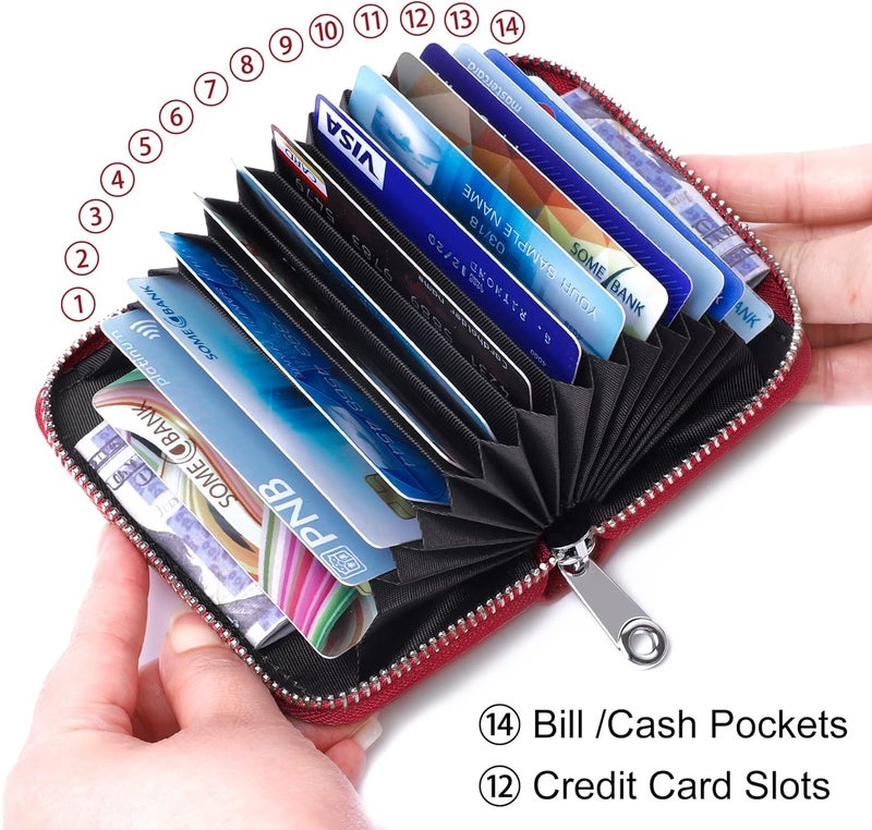 FEITH&FELLY Genuine Leather Credit Card Holder RFID Small Zipper Card Case Wallet for Women & Men - Image 2